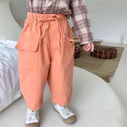 Boys girls loose cotton Cargo Pants style kids children all-match ankle-length trousers 210508