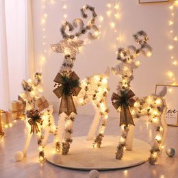Christmas Decorations 2022 Year Decoration Flocking Iron Led Light Elk Ornaments Tree Scene Room House Navidad