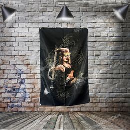 Music Tattoo Ladies Flags Banner Sexy lady Beauty Cartoon Art Hanging flag 4 Gromments in Corners 3*5FT 96*144cm Painting Wall Art Print Posters