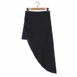 Vintage Women Asymmetrical Split Skirt Empire Waist Irregular Side Pleating Pencil Skirts For Party Spring Summer For OL 210521