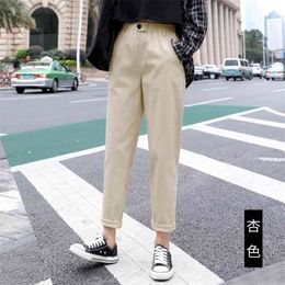 Beige High waist Casual Pants Women loose Spring Autumn Women's Korean slim Harem pants Plus Size Nine 3XL 210925