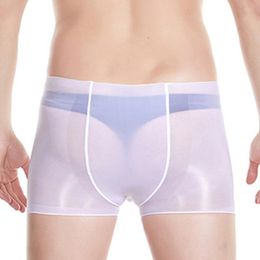 Underpants Men Oil Shiny Sexy See Through Underwear Glossy Shorts Bottom Pant Elastic Boxer Fashion Comfy Brief Gay Sissy Pantie