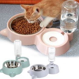 2-in-1 Cat Bowl Water Dispenser Automatic Water Storage Pet Dog Cat Food Bowl Food Container with Waterer Pet Waterer Feeder