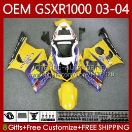 Injection Mould Fairings For SUZUKI K3 GSXR1000 GSXR 1000 CC 2003 2004 Body 67No.85 K 3 GSXR-1000 GSX R1000 2003-2004 1000CC GSX-R1000 03 04 OEM Bodywork kit Yellow Purple