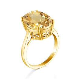 14K Gold Plated 925 Sterling Silver Women Citrine Ring With Stone Oval Shape 12*16mm Gem 4 Prong Setting Shiny Jewellery Wife Gift