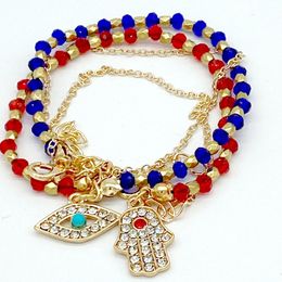 Lucky Hand And Eye Handmade Fashion Charm Bracelets Bangle Multilayer Beads Jewellery For Women Men Lover