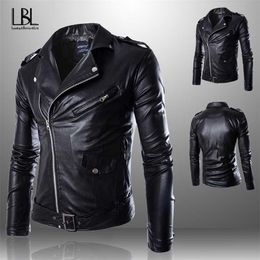 Mens Leather Jacket Men Fashion Motorcycle PU Leather Jacket Pocket Leather Coat Men Lined Jacket Slim Street Biker Coat Zipper 211111