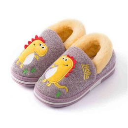 Autumn Winter Boys Slippers Girls Cute Cartoon Dinosaur Home Shoes Children Warm Fur Slipper Kids Home Baby Slippers Zapatillas 211119