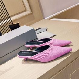 New fashion elastic knitted women's slippers, thickened and warm, high-heeled 4cm popular canvas slippers, magnet box packaging, with frame 35-41