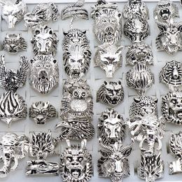 Wholesale 20pcs Band Rings Mix Snake Owl Dragon Wolf Elephant Tiger Etc Animal Style Antique Vintage Jewelry Ring for Men Women