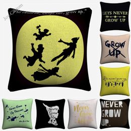 Cushion/Decorative Pillow Never Grow Up Cartoon Kids Quote Decorative Cotton Linen Cushion Covers 45x45cm Soft Pillowcase For Sofa Home Deco