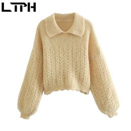 Sweet Doll collar wool blend knitted women sweaters and pullovers Long sleeve Soft Warm Sweater Autumn Winter 210427