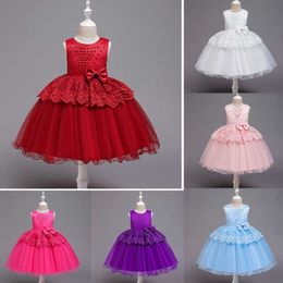 Summer Toddler Baby Kids Girls Sleeveless Patchwork Tulle Bowknot Lace Birthday Party Dresses Casual Princess Dresses Costume Q0716