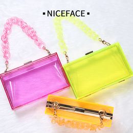 Portable transparent acrylic bag for women Fashion personality chain small square Evening bags 7color