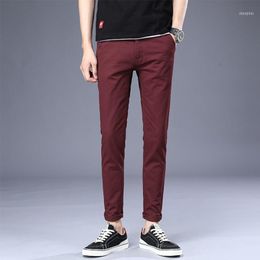 Men's Pants High Quality Casual Cotton Slim Trousers Feet Fashion Solid Colour Khaki Black Men1