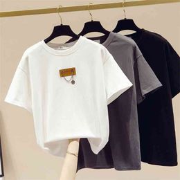 Fashion pure cotton t-shirt spring and summer loose short-sleeved bottoming shirt Korean casual all-match top 210520