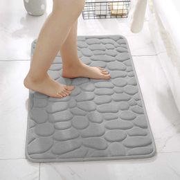 Inya Memory Foam Bath Mats Cobblestone Bathroom Rugs Grey Bath Mats for Bathroom 40x60cm Machine Washable Bath Rugs 210622