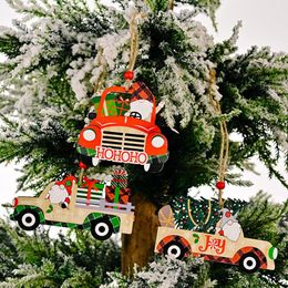 accesorios de coche de navidad Rebajas Árbol de Navidad Ornamentos colgantes Coche de madera Colgante Regalos Año Nuevo Accesorios de Navidad Decoraciones para el hogar HWB10552