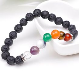 free bracelets UK - Kimter Natural Volcanic Lava Stone Bracelets 7 Chakra Bangle Yoga Beads Essential Oil Diffuser Bracelet for Women Men Jewelry Free DHL W32F