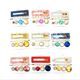 Pearls Hair Clips Set Acrylic Resin Hair Barrettes Vintage Geometric Hairpins Women Girls Sweet Hairpin Hair Accessories 11 Styles