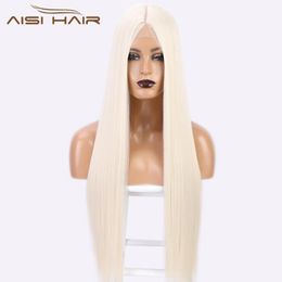 24&30 Inches Synthetic Long Straight White Wig Middle Part Black Blonde Red For Women Heat Resistant Fiber Wigs