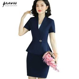 Naviu Fashion Summer Women Suits Office Sets Skirt and Short Sleeve Tops Formal Work Wear 210604