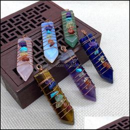 Charms Jewelry Findings & Components Seven Chakra Natural Stone Irregar Winding Semi-Precious Pendant Size 15X57Mm Diy Making Aessories Whol