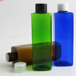 24 x 240ml Amber Blue Green Orange Clear Square Pet Plastic Bottles With Caps Hole Seal Inserts Cosmetic Container