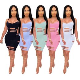 Womens Mini Dress Mesh Bodysuit Sexy Plus Size 3XL Clothes Fishnet Skirt Summer Solid Colour Sling Burnt Ribbon Dresses