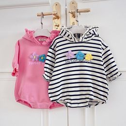 Spring New Infant Baby Girls Full Sleeve Flower Bodysuits Striped Newborn Girls Jumpsuits Toddler Clothes 210413