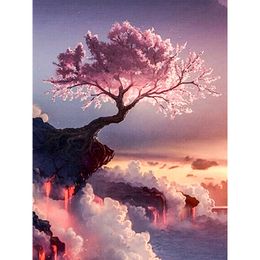 Cherry Tree On Cliff DIY 5D Diamond Painting Embroidery Cross Stitch Rhinestone Mosaic Home Decor KBL