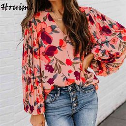 Top Women Long Sleeve Floral Print Plus Size Women's Clothing Elegant Fashion Chic V Neck Blouses and Shirts Summer Tops 210513