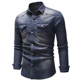 AIOPESON High Quality Long Sleeve Denim Shirt Men Spring Solid Color Cotton Jeans for Casual 's s 210721