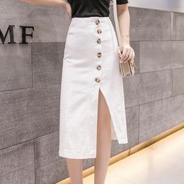 Spring And Summer High-waist Fashion Denim Skirt Korea Split Irregular Design All-match Ladies QZ993 XXL 210510