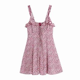 PUWD Sweet Women Square Collar Dress Summer Fashion Ladies College Style Cute Female Stacked Flower Print Mini 210522