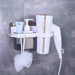 Wall Mounted Bathroom Organiser Hair Dryer Holder Storage Toiletries Household Items Hairdryer Rack Strong Sucker Shelf 210330287J