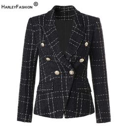 HarleyFashion England Style Women Winter Thick T Blazer Plaid Pattern Quality Slim Stunning Lady Outerwear Jacket X0721