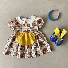 Children Dress Summer New Style Girls Cute Printed Short Sleeve Princess Bib Dresses Baby Girl Cotton Casual Clothes 210413