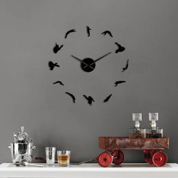 Wall Clocks 3D DIY Giant Clock Home Decor Acrylic Mirror Art Divers Diving Silhouette Sticker Decals High Dive Sports Gift