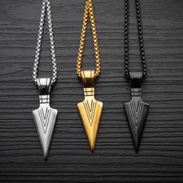 Cool Arrow Pendant Stainless Steel 316L Jewelry Trendy Hiphop Punk Necklace For Men Geometric Design 3 Colors Necklaces