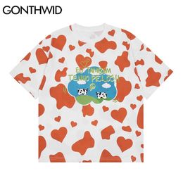 Tees Shirts Streetwear Harajuku Cow Pattern Print Tshirts Hip Hop Loose Summer Casual Cotton Fashion Men T-Shirts Tops 210602