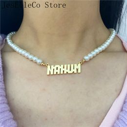 Pearl necklace Custom Letter Friendship Name Necklace Cuban chain Personalised Gift