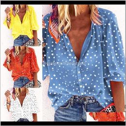 Blouses & Shirts Womens Clothing Apparel Drop Delivery 2021 Elegant Casual Lanterm Sleeved Shirt Women Soft Printing Polka Dot Top Famale Blo