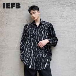 IEFB Personalised Ink Tie Dyeing Print Trend Casual Loose Long Sleeve Shirt Oversized Lapel Streetwear Black Top 9Y6684 210524