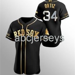 Stitched Custom David Ortiz #34 Golden Black Baseball Jersey XS-6XL