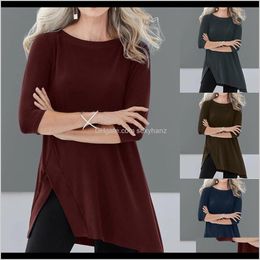 T-Shirt Tops & Tees Clothing Apparel Drop Delivery 2021 Plus Size Womens Loose Crew Neck 3/4 Sleeve T-Shirts Casual Long Pullover Jumper Soli