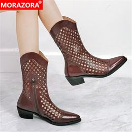 MORAZORA Arrival Fashion Ankle Boots Genuine Leather Women Boots Spring Autumn Solid Colour Ladies Casual Shoes 210506
