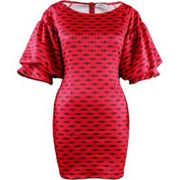 Red Printed Bodycon Sheath Dress for Women Big Lantern Sleeve Slim Fit Short Sexy Elegant African Party Date Night Birthday Fall 210527