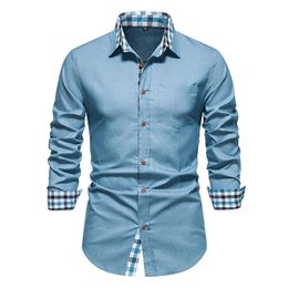 Men's Casual Shirts Mens Long Sleeve Denim Hipster Business Work Social Shirt Men Slim Fit Button Up Male Clothing Chemise Homme
