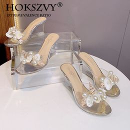 HOKSVZY Women's Sandals Summer 2020 New Crystal Transparent High Heels Rhinestone Wedge Shallow Mouth Women's Shoes LFD